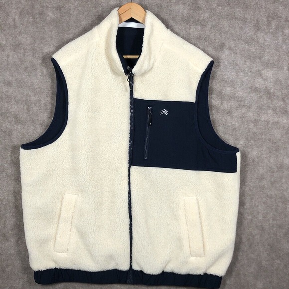 Solaris Vest 2XB Big Man Reversible Navy Cream Multi-Climate Sherpa Full Zip - Picture 2 of 14